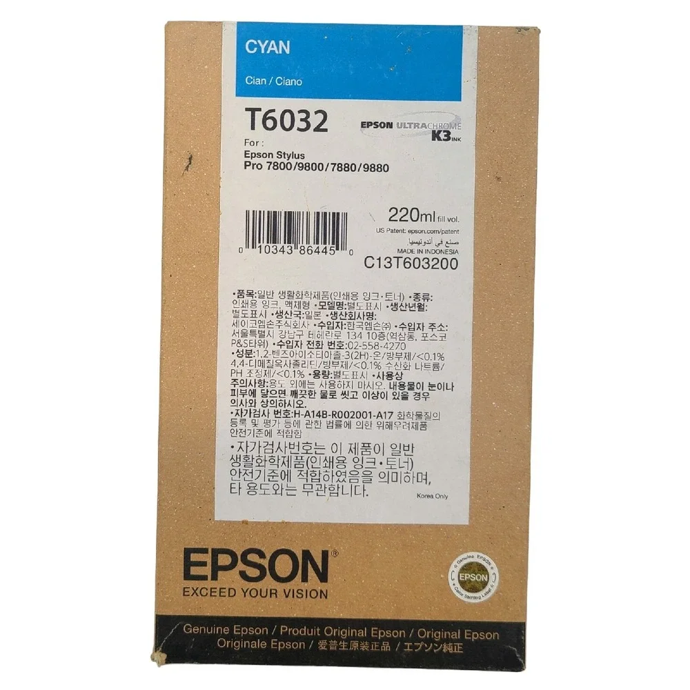 2023 GENUINE EPSON T6032 220ML CYAN INK STYLUS PRO 7800 7880 9800 9880‎